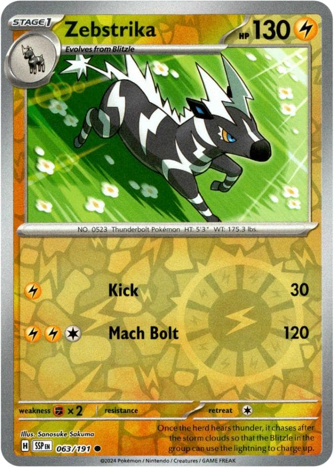 Zebstrika [Reverse Holo] #63 — Pokemon Surging Sparks