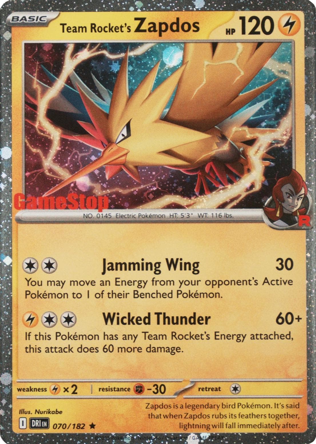 Team Rocket's Zapdos [Gamestop] #70 — Pokemon Destined Rivals
