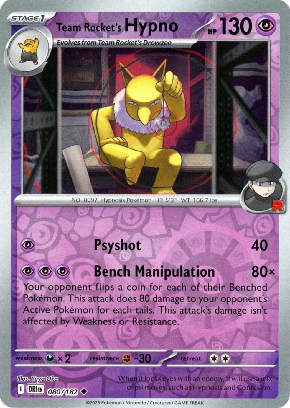 Team Rocket's Hypno [Reverse Holo] #80 — Pokemon Destined Rivals