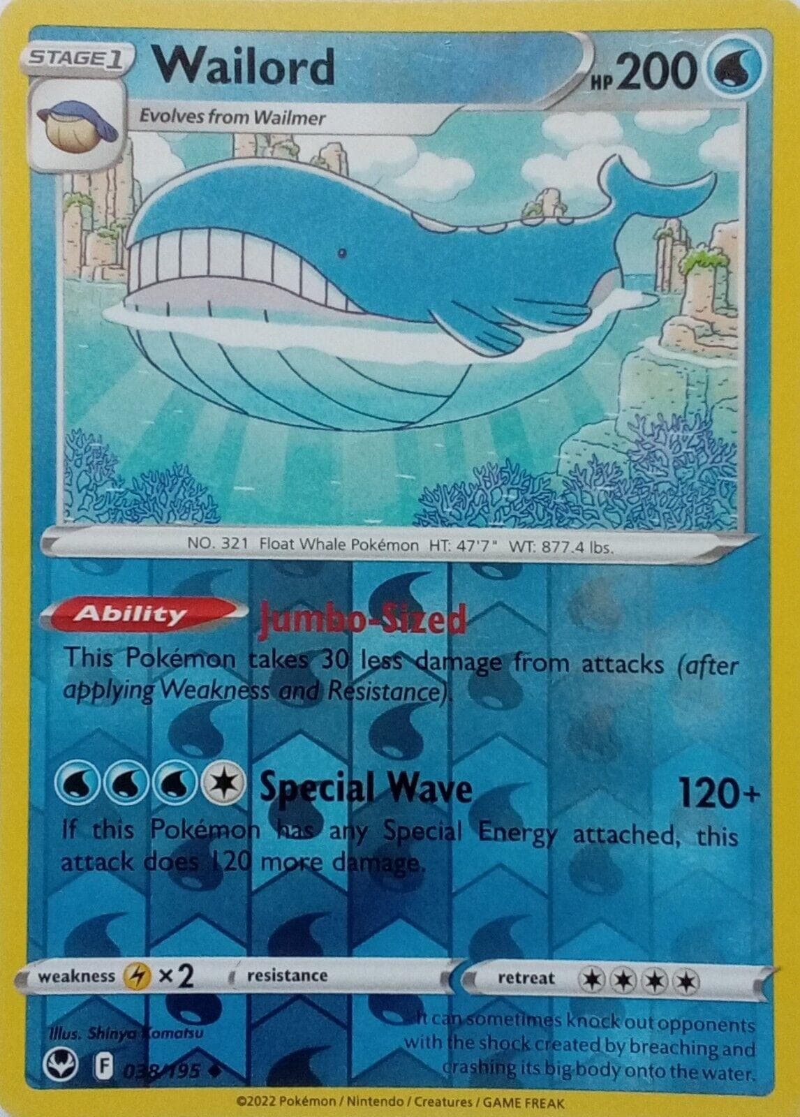 Wailord [Reverse Holo] #38 — Pokemon Silver Tempest