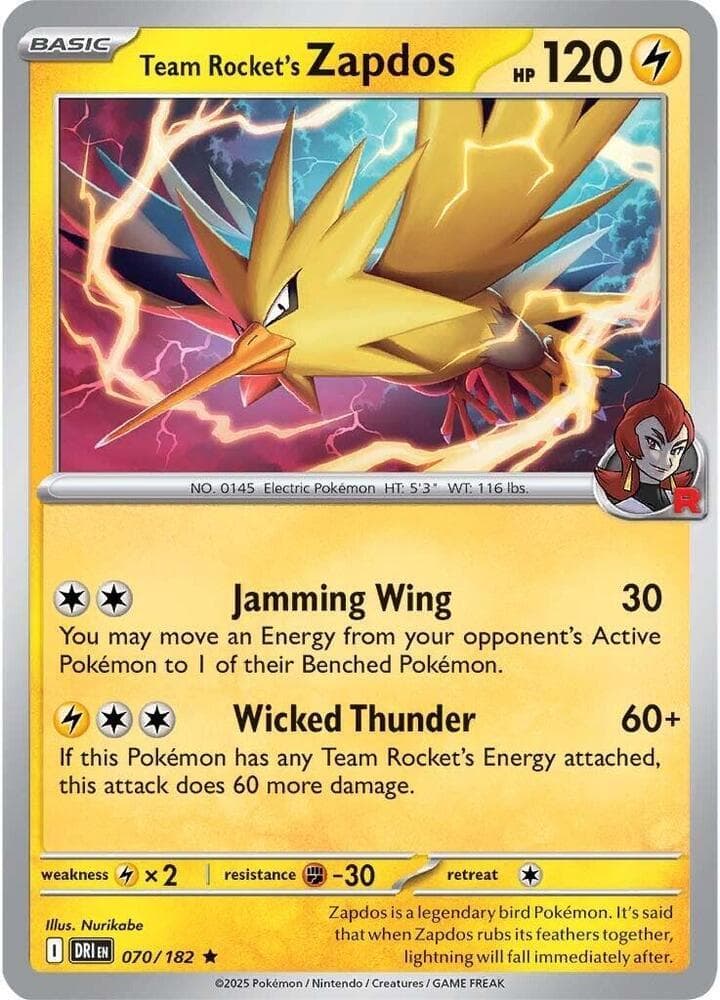 Team Rocket's Zapdos [Cosmos Holo] #70 — Pokemon Destined Rivals