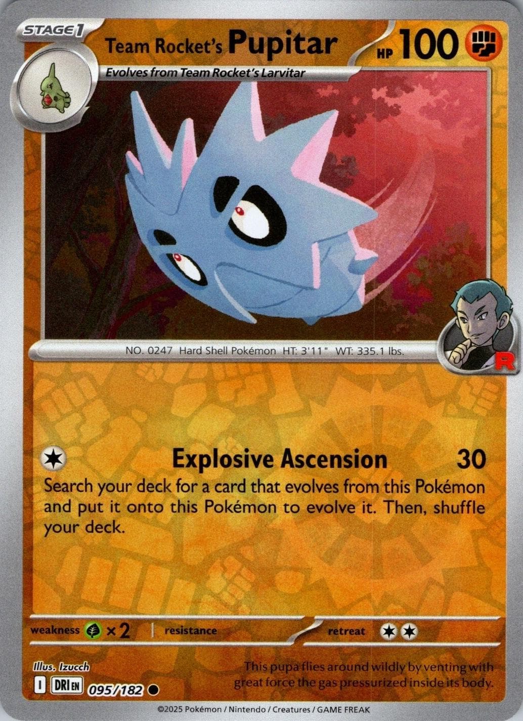 Team Rocket's Pupitar [Reverse Holo] #95 — Pokemon Destined Rivals