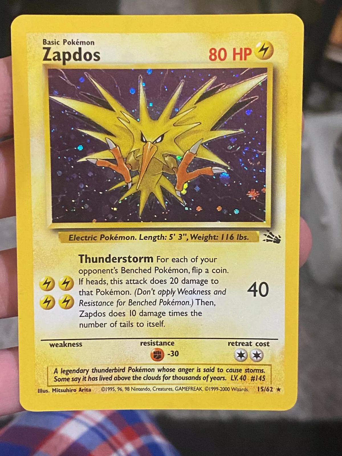 Zapdos [1999-2000] #15 — Pokemon Fossil