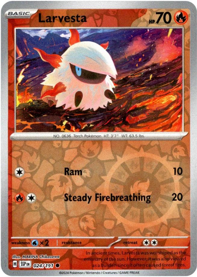 Larvesta [Reverse Holo] #24 — Pokemon Surging Sparks