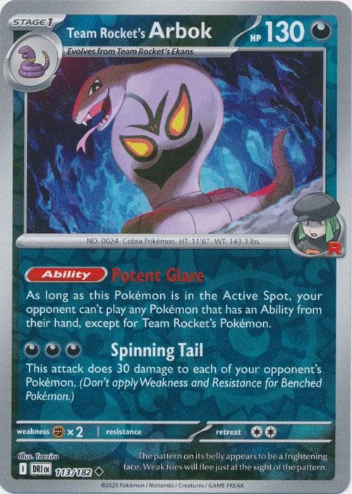 Team Rocket's Arbok [Reverse Holo] #113 — Pokemon Destined Rivals