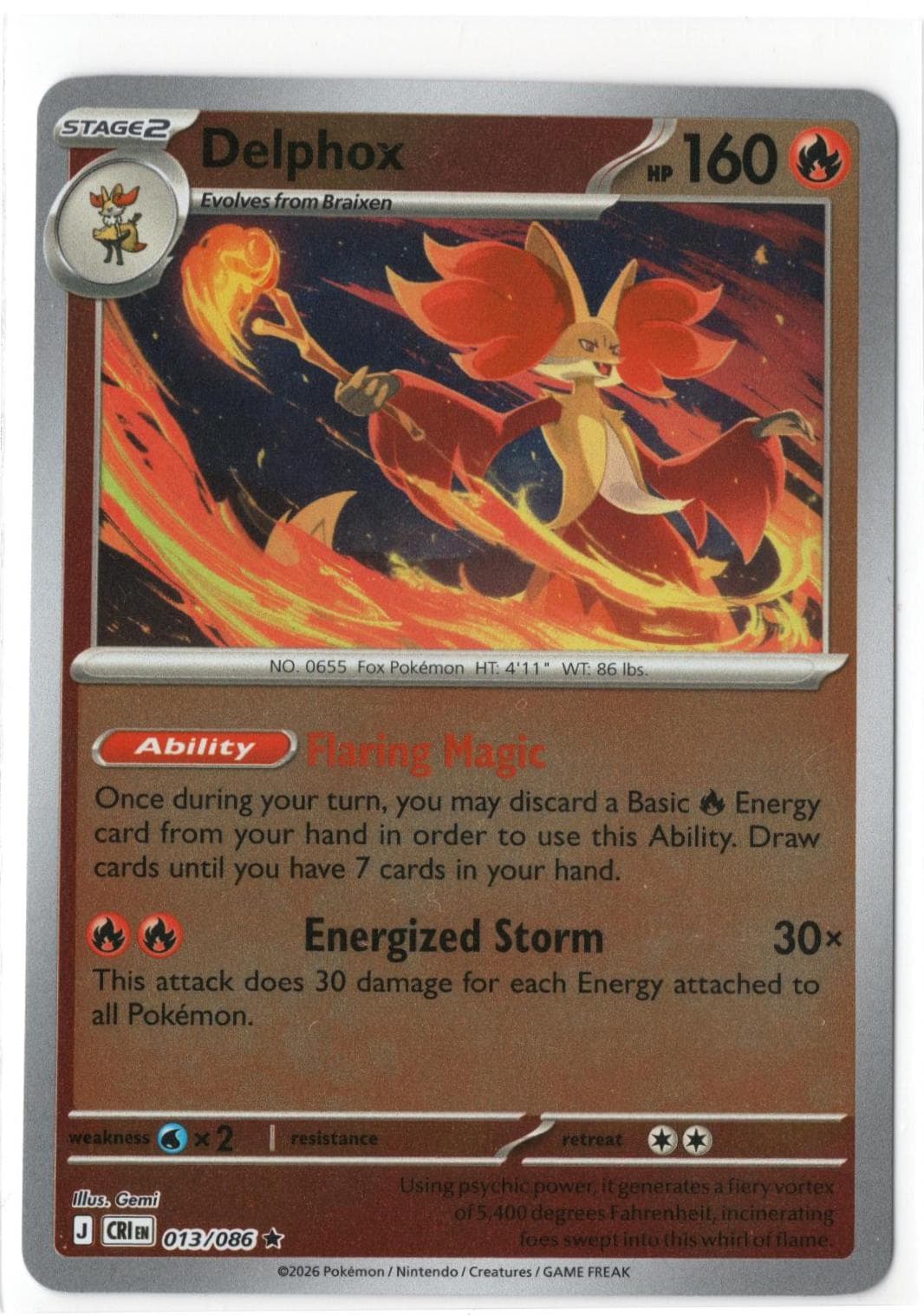 Delphox [Reverse Holo] #13 — Pokemon Chaos Rising