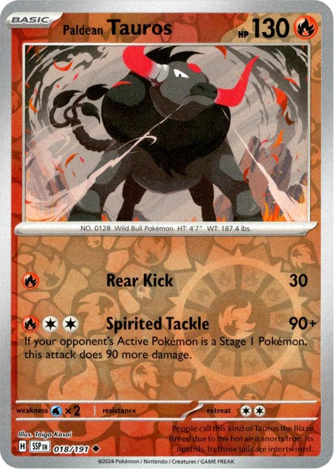 Paldean Tauros [Reverse Holo] #18 — Pokemon Surging Sparks