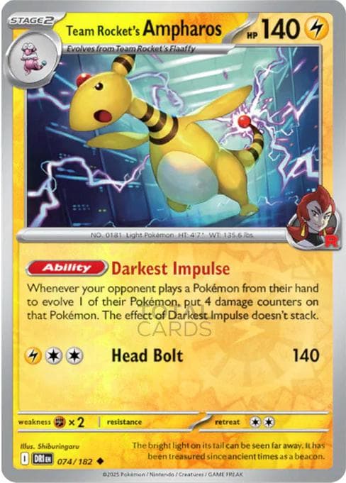 Team Rocket's Ampharos [Reverse Holo] #74 — Pokemon Destined Rivals