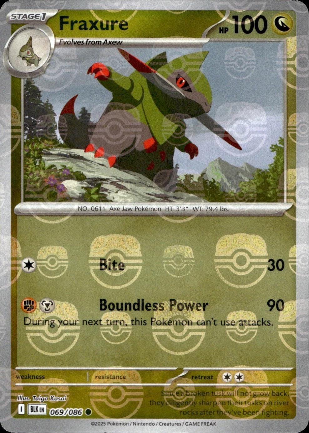Fraxure [Master Ball] #69 — Pokemon Black Bolt