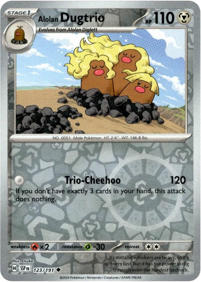 Alolan Dugtrio [Reverse Holo] #123 — Pokemon Surging Sparks