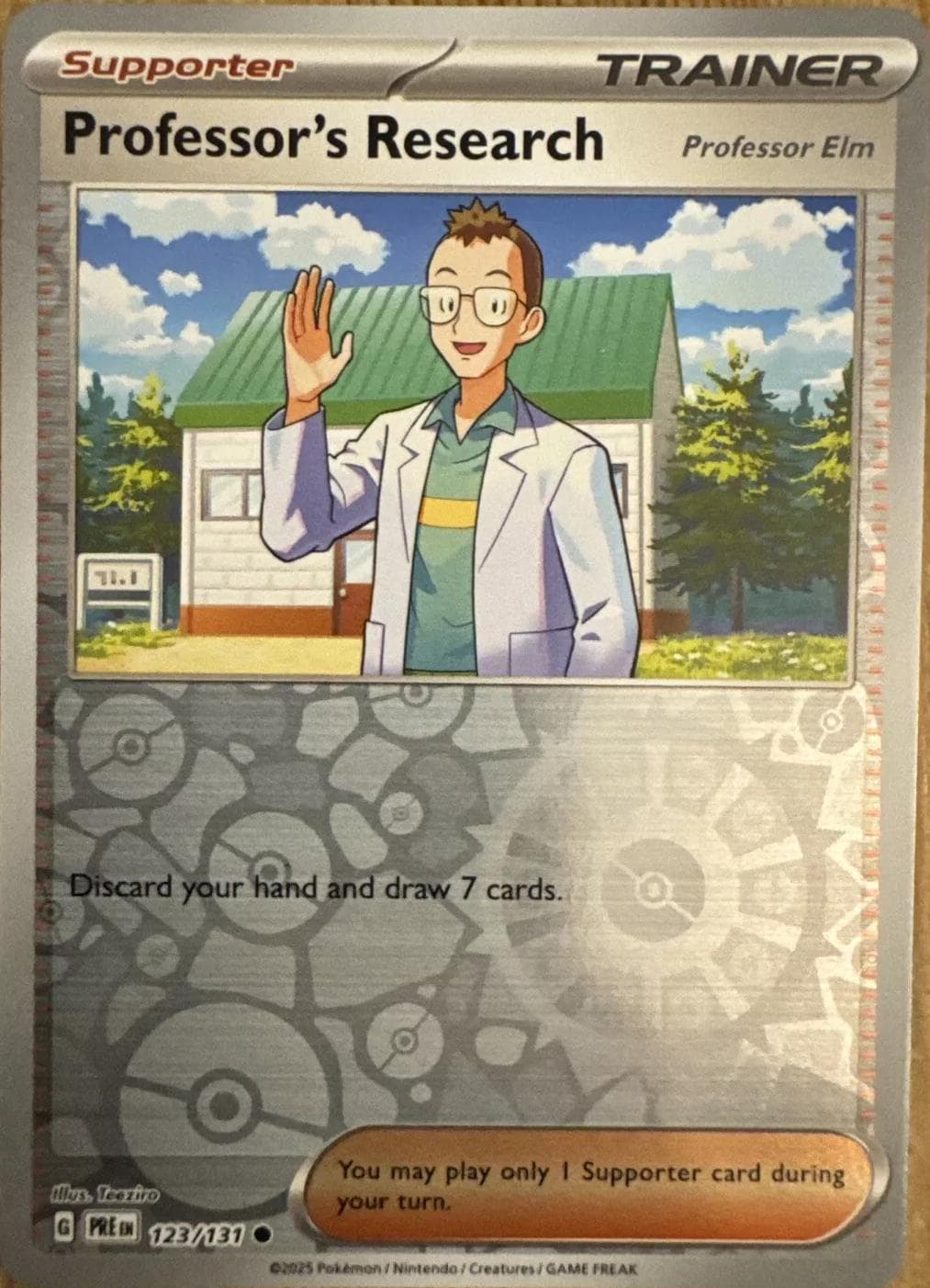 Professor's Research: Professor Elm [Reverse] #123 — Pokemon Prismatic Evolutions
