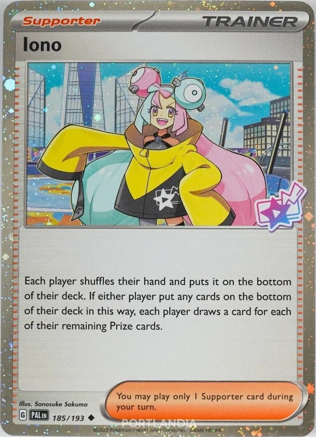 Iono [Cosmo Holo] #185 — Pokemon Paldea Evolved