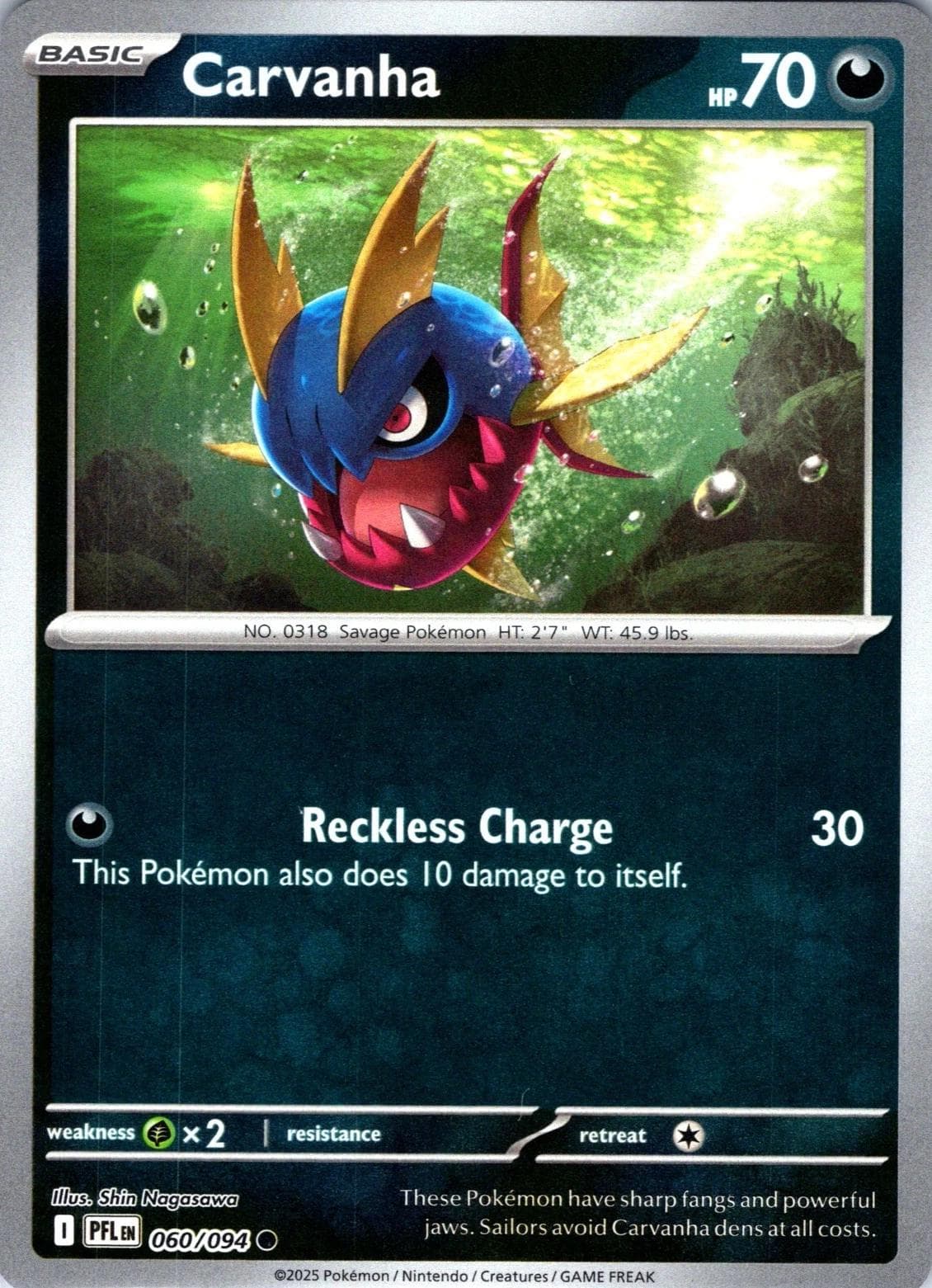 Carvanha [Reverse Holo] #60 — Pokemon Phantasmal Flames