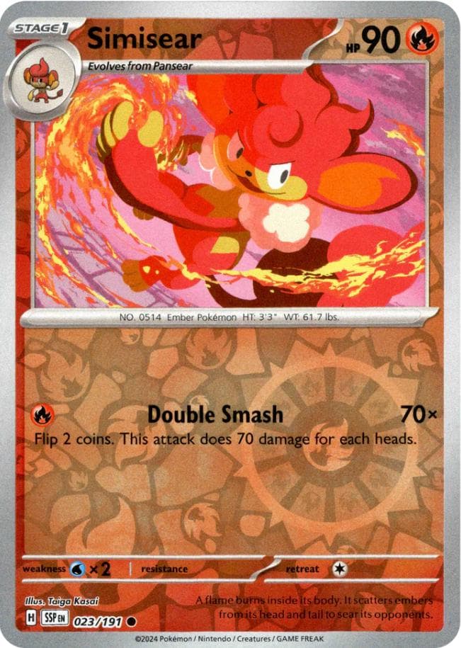 Simisear [Reverse Holo] #23 — Pokemon Surging Sparks