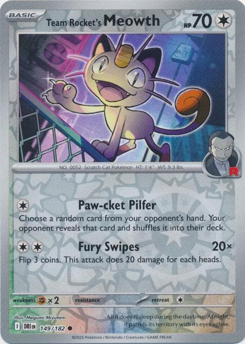 Team Rocket's Meowth [Reverse Holo] #149 — Pokemon Destined Rivals