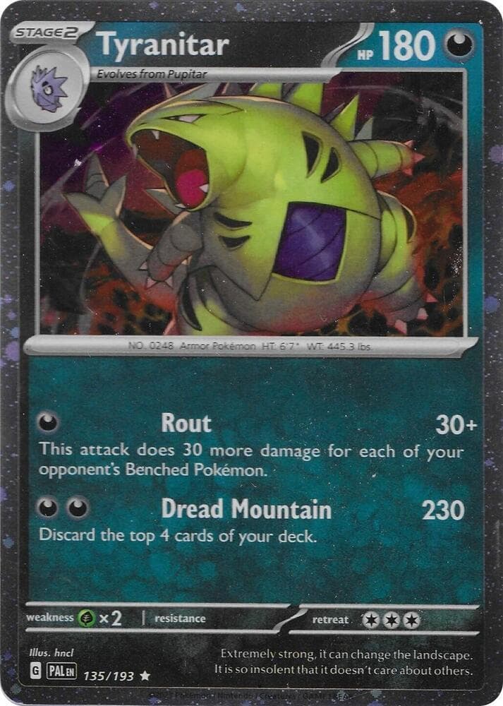 Tyranitar [Cosmos Holo] #135 — Pokemon Paldea Evolved