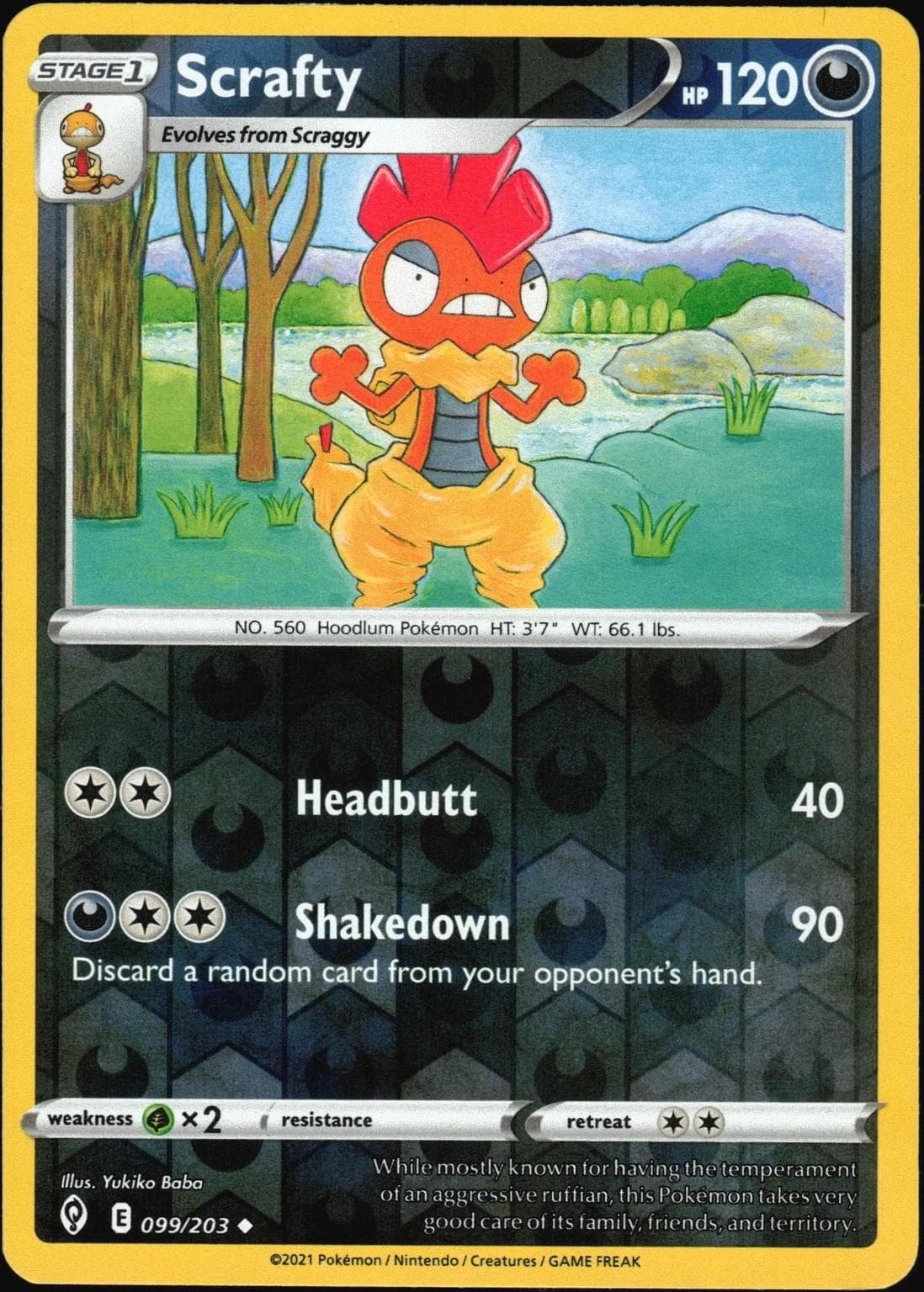 Scrafty [Reverse Holo] #99 — Pokemon Evolving Skies