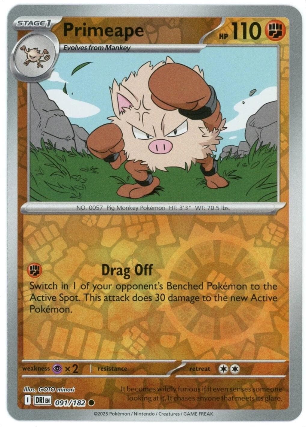 Primeape [Reverse Holo] #91 — Pokemon Destined Rivals
