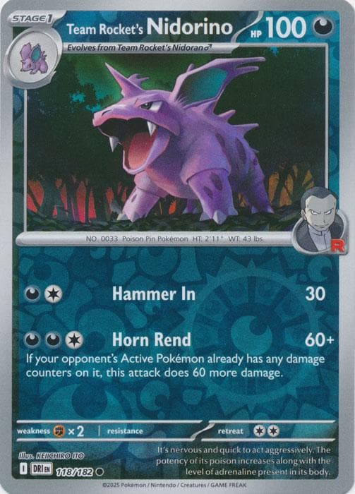 Team Rocket's Nidorino [Reverse Holo] #118 — Pokemon Destined Rivals