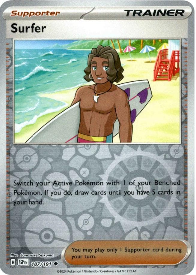 Surfer [Reverse Holo] #187 — Pokemon Surging Sparks