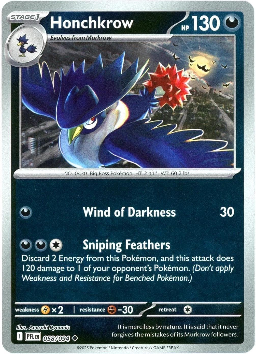 Honchkrow [Reverse Holo] #58 — Pokemon Phantasmal Flames