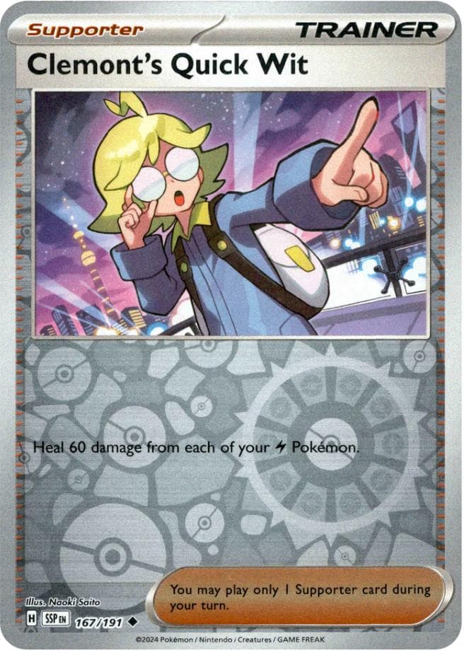 Clemont's Quick Wit [Reverse Holo] #167 — Pokemon Surging Sparks