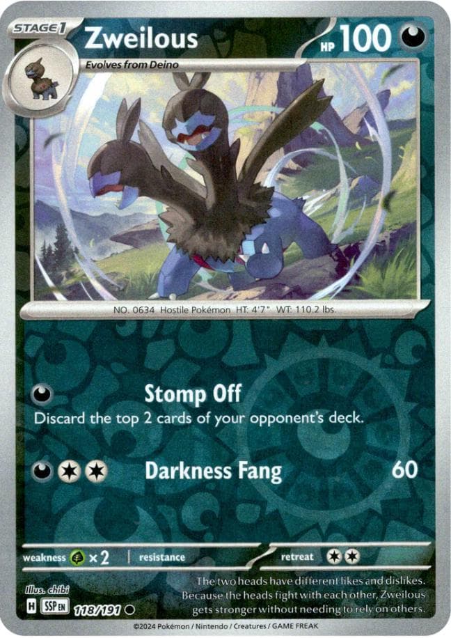 Zweilous [Reverse Holo] #118 — Pokemon Surging Sparks