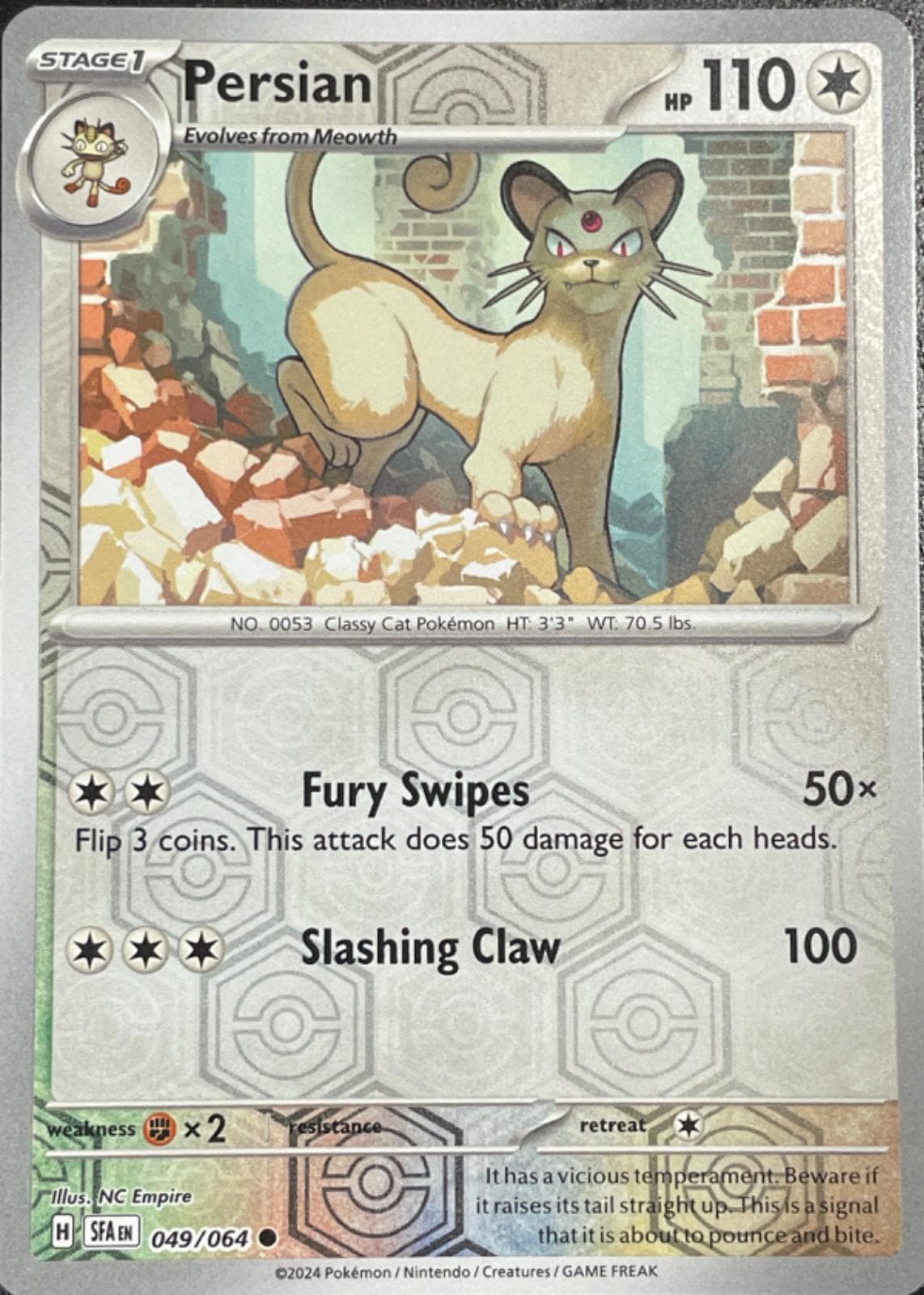 Persian [Reverse Holo] #49 — Pokemon Shrouded Fable