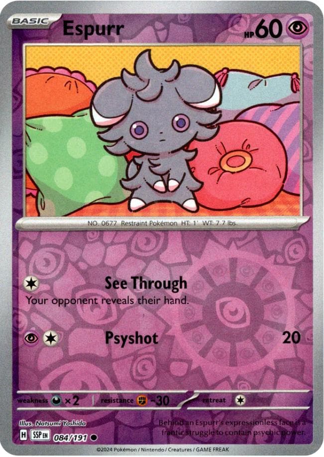 Espurr [Reverse Holo] #84 — Pokemon Surging Sparks