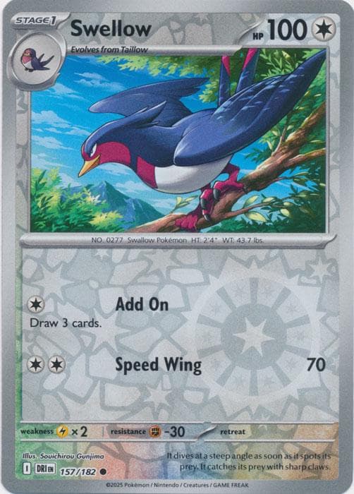 Swellow [Reverse Holo] #157 — Pokemon Destined Rivals