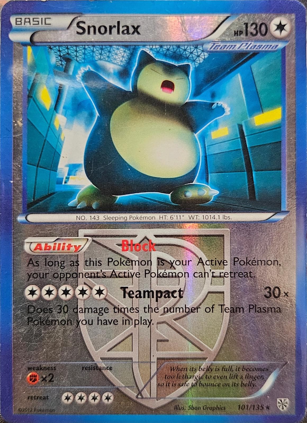 Snorlax [Reverse Holo] #101 — Pokemon Plasma Storm
