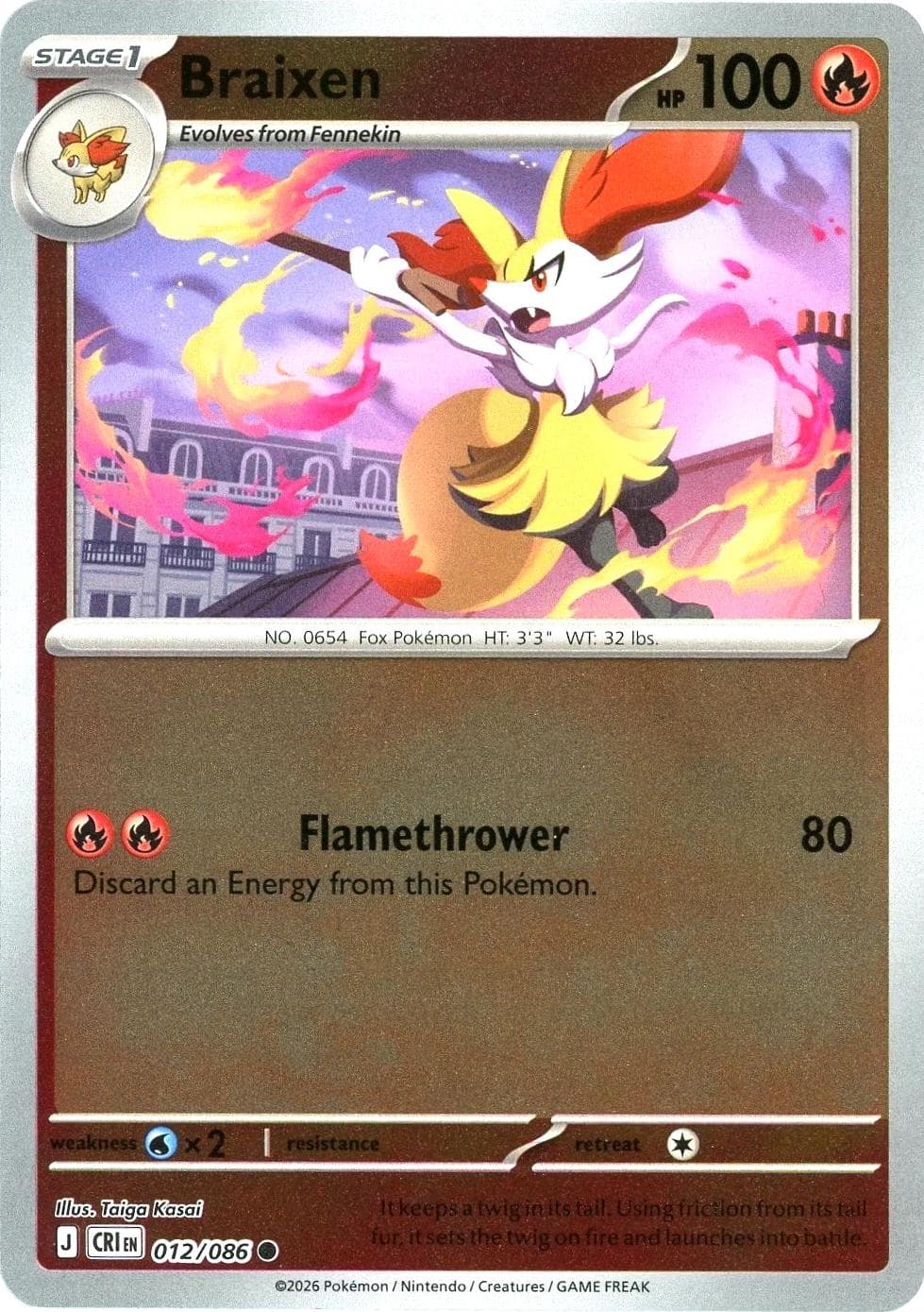 Braixen [Reverse Holo] #12 — Pokemon Chaos Rising