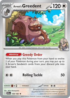 Arven's Greedent #159 — Pokemon Destined Rivals