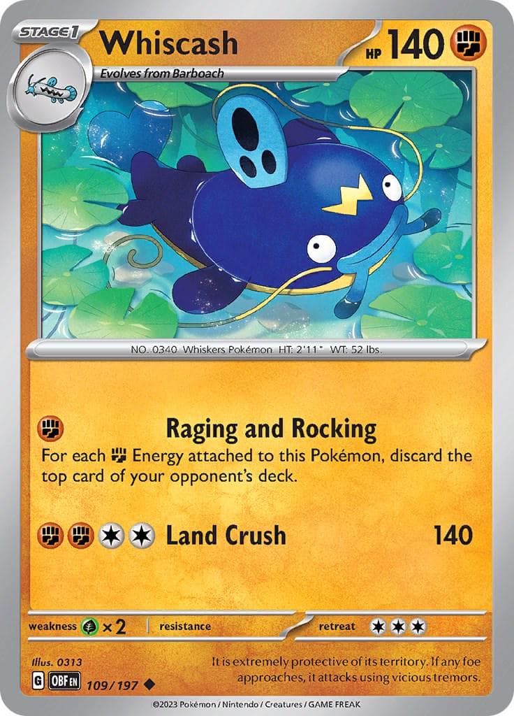 Whiscash #109 — Pokemon Obsidian Flames
