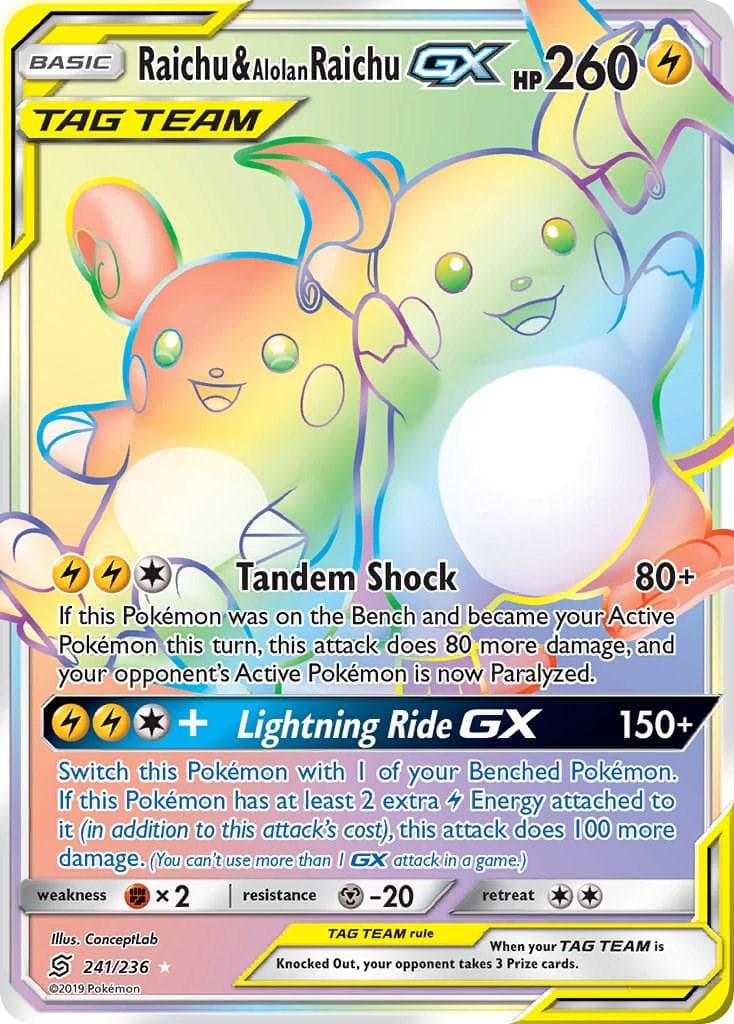 Raichu & Alolan Raichu GX #241 — Pokemon Unified Minds
