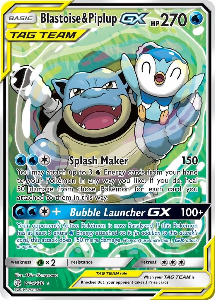 Blastoise & Piplup GX #215 — Pokemon Cosmic Eclipse