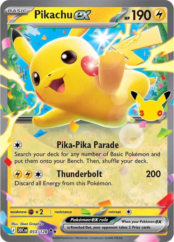 Pikachu ex #53 — Pokemon 30th Celebration