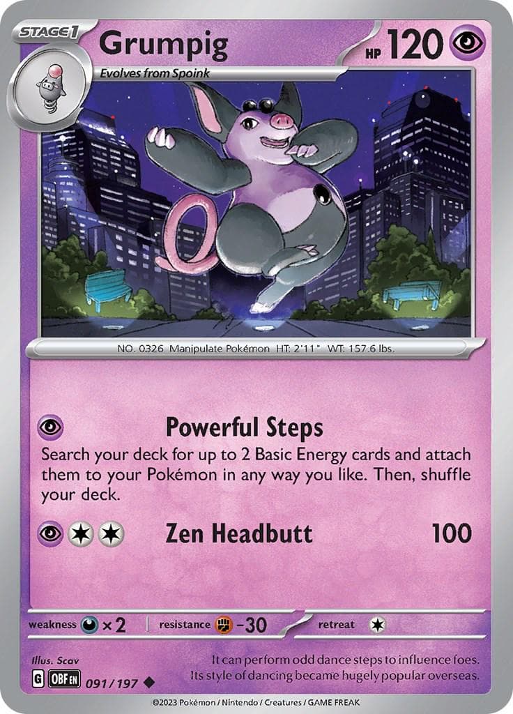 Grumpig #91 — Pokemon Obsidian Flames